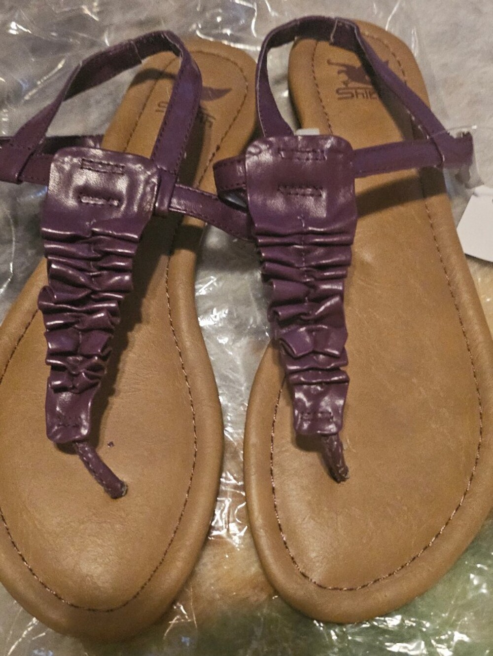 Women’s Purple Ruched T-Strap Sandals